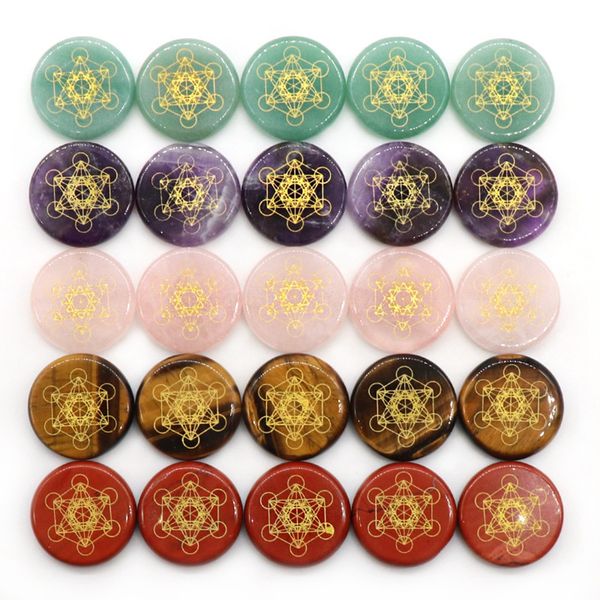 

chakra disc gemstone metatron cube hand made craved palm worry thumb stone therapy geometry healing coin reiki donut energy quartz crystal, Black