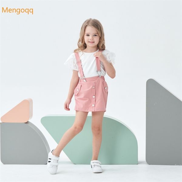

kids baby girls summer fly sleeve solid t shirts overalls toddler children casual clothes sets 2pcs 1 6y 220620, White