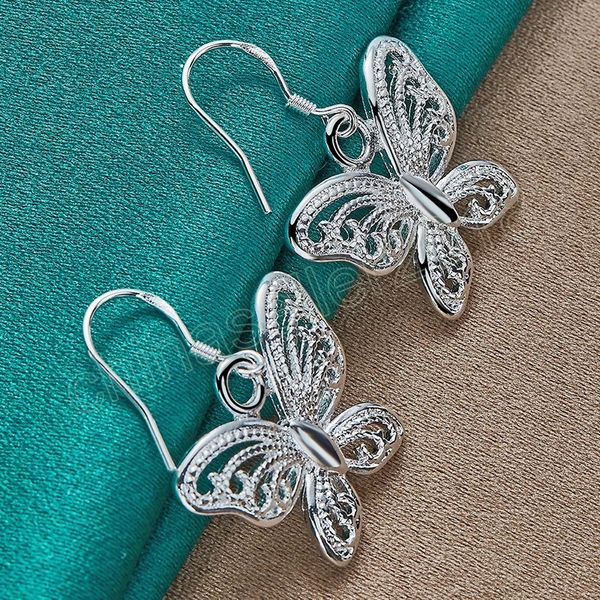 925 Sterling Silver Silver Hollow Butterfly Brincô para mulheres Jóias de charme de moda de moda de noivado de casamento