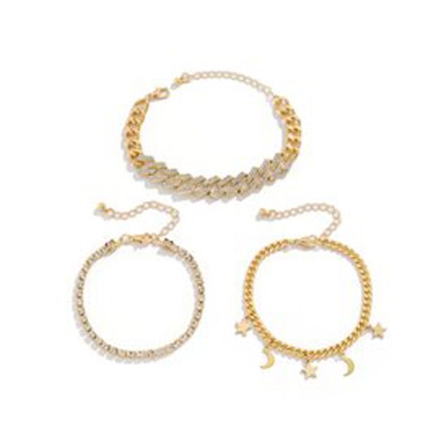 

link, chain punk thick iced out chains bracelets for women hip hop layered hand fashion chunky rhinestones set jewelry, Black