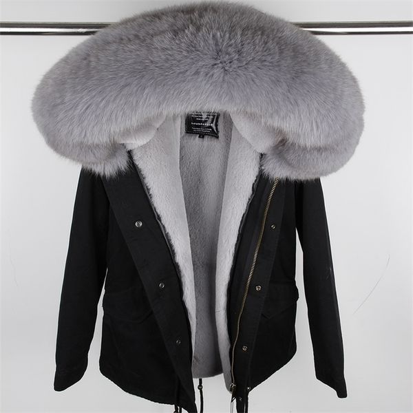 Mao Mao Kong 100% Real Raccoon Sur Collar Winter Peur Coat Women Camuflage Black Parkas Algodão Faux Fur Lining Casel Jacket 201210