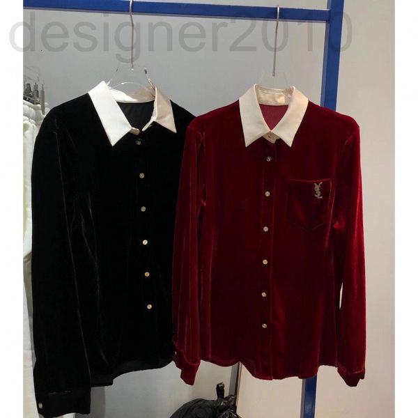 

women's polos designer 2022 early spring new letter metal hardware button velvet shirt high sense elegant version versatile 2pl2, White