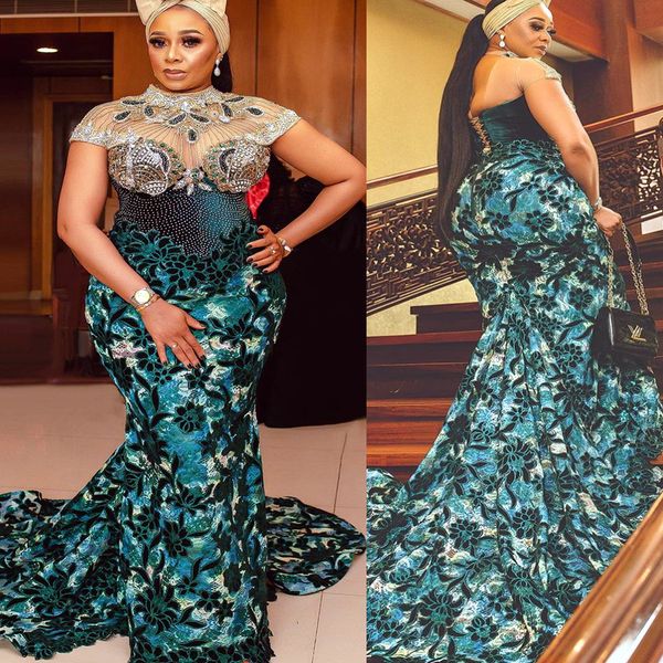 2022 plus size arabic aso ebi luxuoso sereia vestidos de baile sexy cristais de miçangas noturno festa formal segunda recepção vestidos de noivado de aniversário vestidos zj907