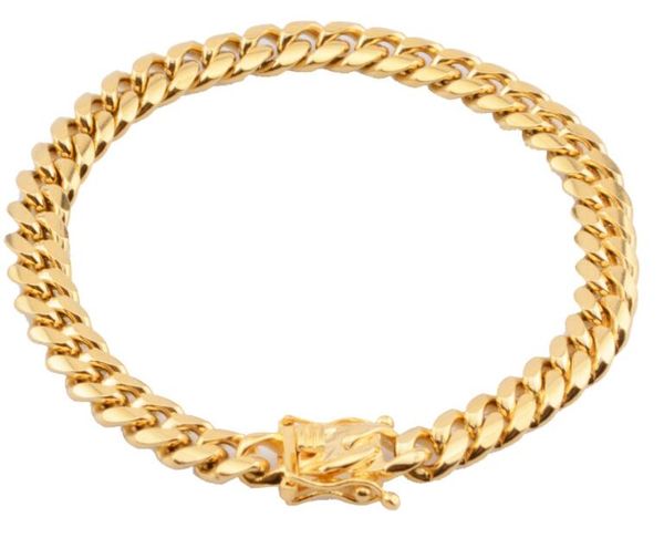 

mens cuban miami link 8" 18k plate gold bracelet over 6mm, Black
