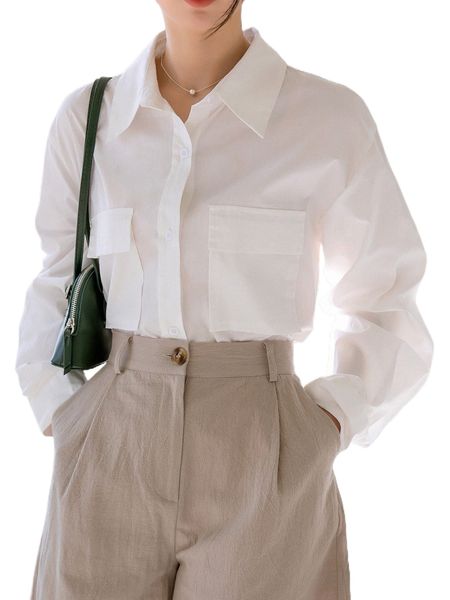 

dazy-less flap pocket button up blouse n90n#, White