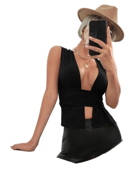 

plunging neck tie back tank f3v2#, White