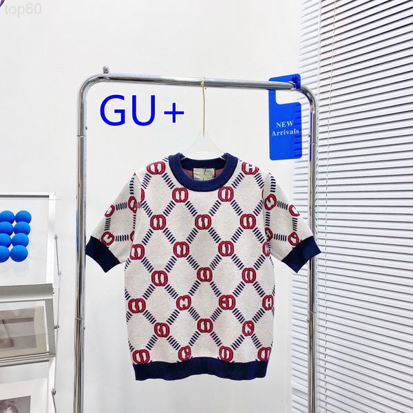 

designer t-shirtgu family 2022 summer new jacquard letter cotton knitted short sleeved women's slim t-shirt sweater2002 luxury hoody, White