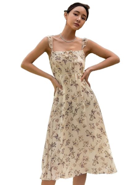 

dazy allover floral print tie front shirred ruffle trim dress j8gp#, Black;gray