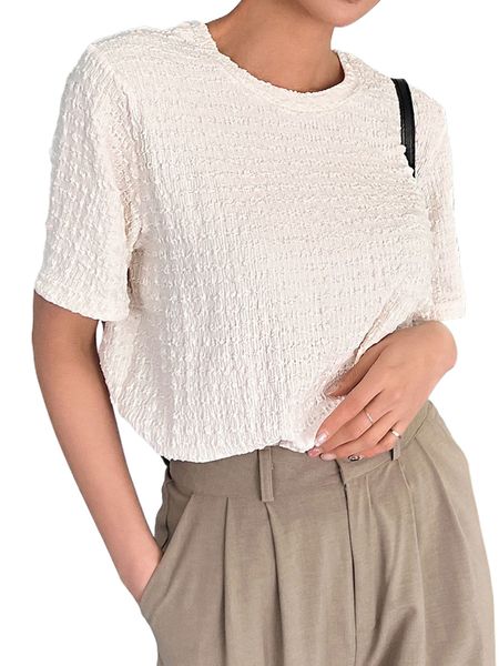 

dazy solid r.ound n.eck textured tee u9zw#, White