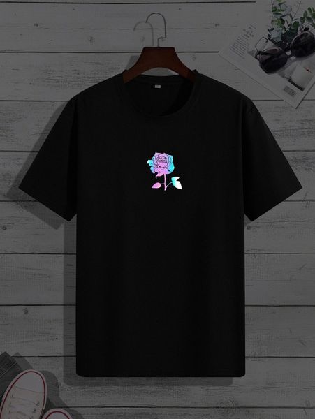 

men reflective rose print tee 024u#, White;black