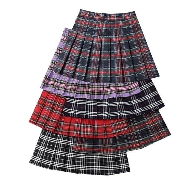 

summer y2k plaid pleated women skirt black high waist short safety lining korean fashion school uniform a-line girl mini skirts 220401