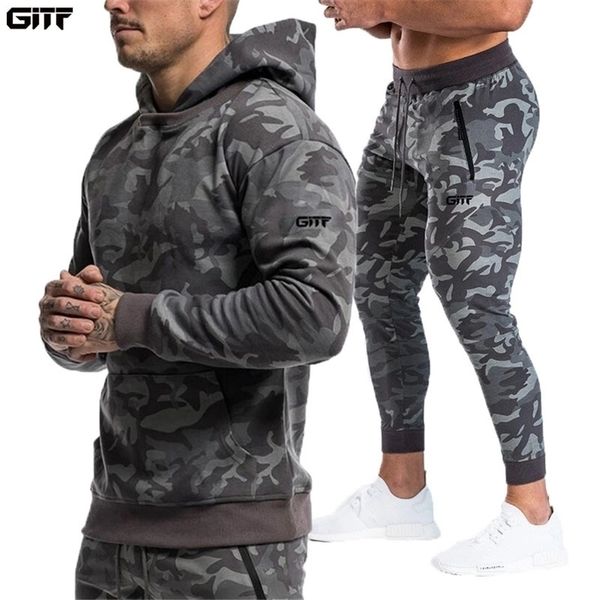 

gitf set mens tracksuit gym fitness compression sports suit clothes running jogging sport camouflage training suit men 201116, Gray