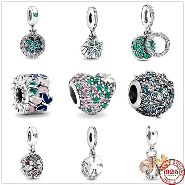 925 Sterling Silber baumelnder Charm Marienkäfer buntes Herz Blumenanhänger DIY feine Perlen Bead Fit Pandora Charms Armband DIY Schmuckzubehör