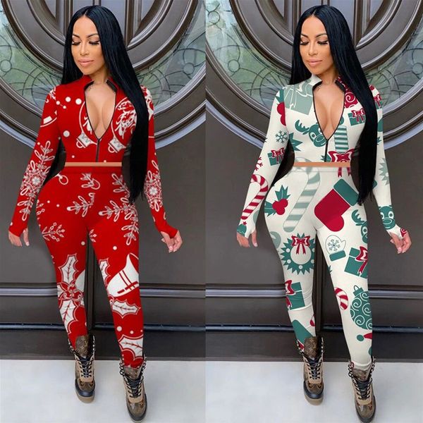 

2 colors yoga outfits new trendy fall onesies long sleeve sleepwear casual printed christmas pyjamas 2022, White;red