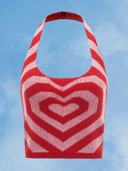 

romwe heart pattern halter knit k6jz#, White;black