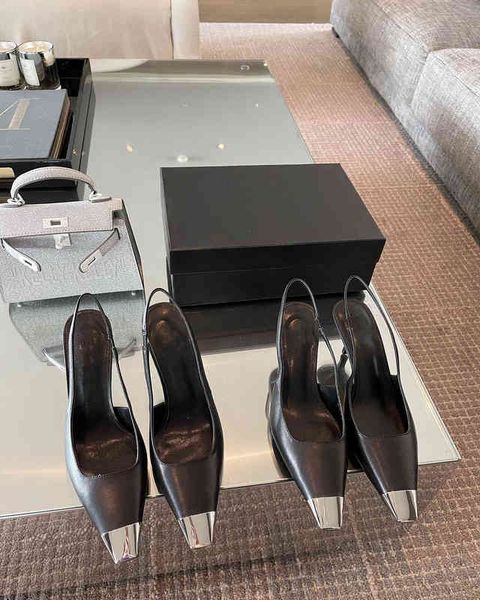 

sandals park caiying's same metal head baotou high heels women rose's women's shoes square head thin sandals l6rc, Black