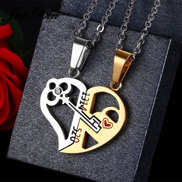 Anhänger Halsketten Einzigartige Schlüssel Abnehmbare Halbe Liebe Herz Anhänger Für Frauen Männer Edelstahl Paare Mode Valentinstag GeschenkeAnhänger