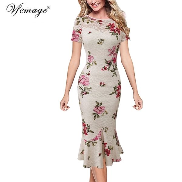 

vfemage womens elegant vintage floral lace leopard autumn office business evening party bodycon pencil mermaid midi dress 1090 210320, Black;gray