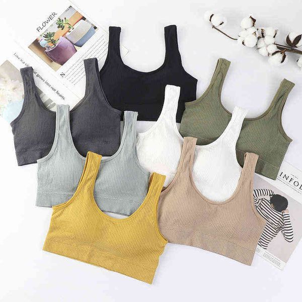 

women tank crop seamless bra underwear female crop lingerie sport cropped vest detachable cup v back padded shirt l220726, Red;black