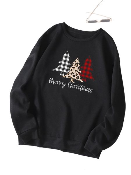 

christmas print thermal lined sweatshirt f1lw#, Black