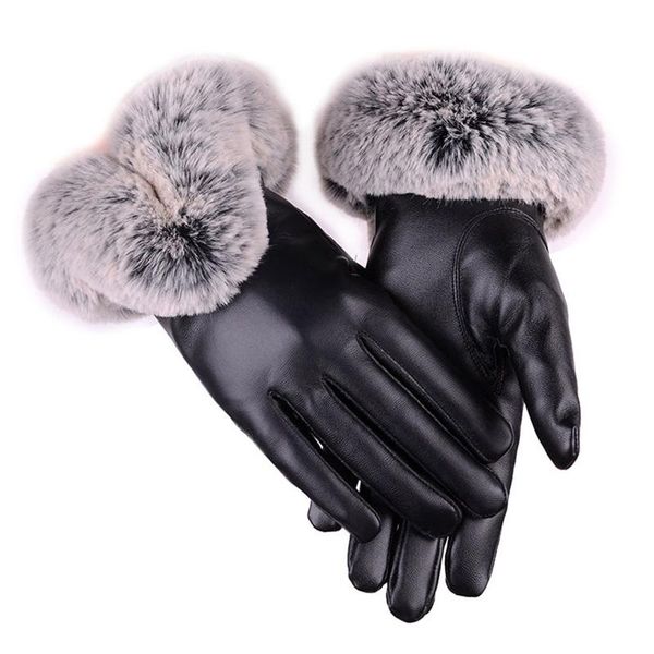 Five Fingers Luves Women Winter Faux PU Couro Touch Touch Mittens Lady Female Outdoor Driving Warm