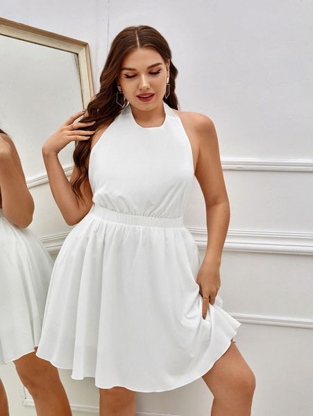 

sxy plus tie backless halter dress f0v4#, Black