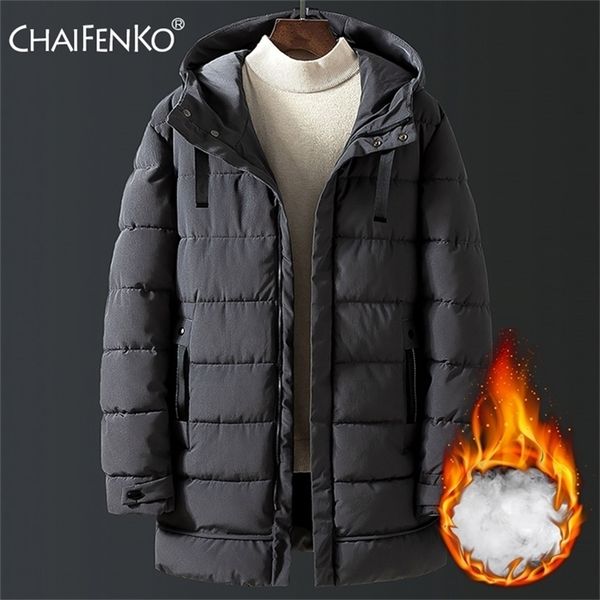 

winter trench jacket men fashion long thicken cotton coat leisure hooded parkas jacket men clothing warm coat plus size 201128, Black