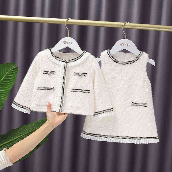 Marke Qualität Mädchen Baby Elegante Kleidung Set Samt Winter Warme Prinzessin 2 stücke Anzüge (mantel + kleid), kleinkind Süße Mädchen Kleidung Sets AA220316