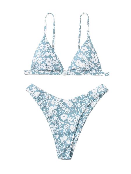 

ditsy floral print triangle high cut bikini swimsuit a1tk#, White;black