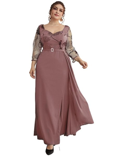 

plus contrast floral mesh sweetheart neck rhinestone decor dress m8rp#, Black