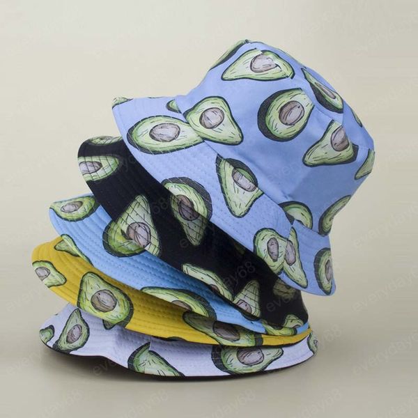 

fashion bucket hats for women avocado printing double-sided cap woman outdoor beach sun caps panama hat omeoh, Yellow