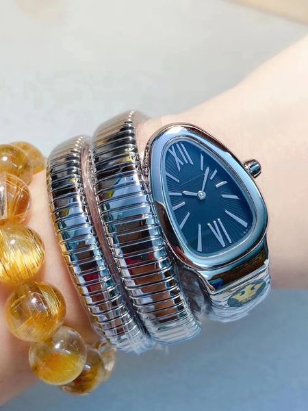 

35mm women lady wristwatch snake silver long bracelet rome quartz black white watch stainless steel strap clasp, Slivery;golden