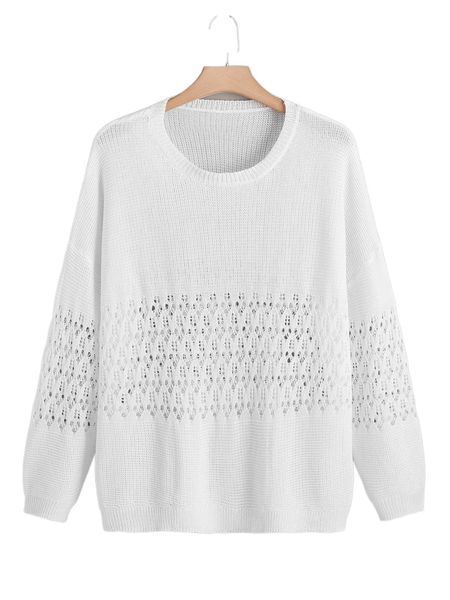 

plus pointelle knit drop shoulder sweater 34bz#, Black