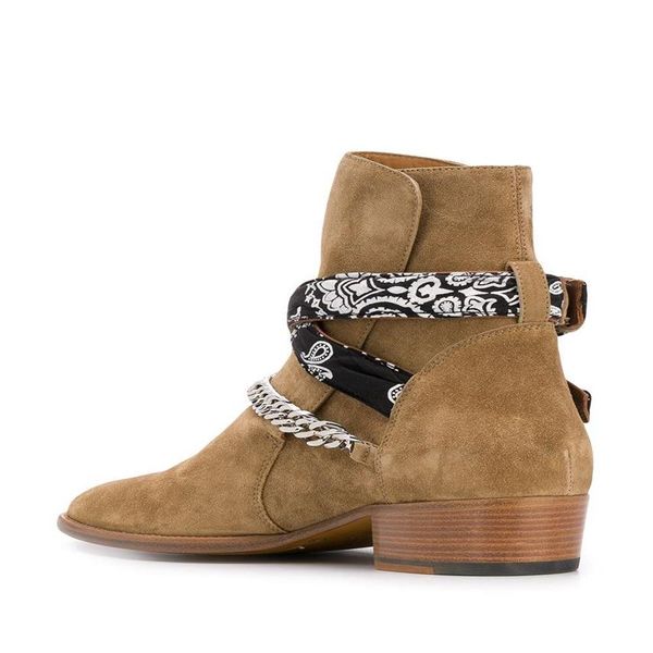 

new season man ami ri chain-embellished ankle boots bandana print side buckle fastening round toe shoes344q, Black