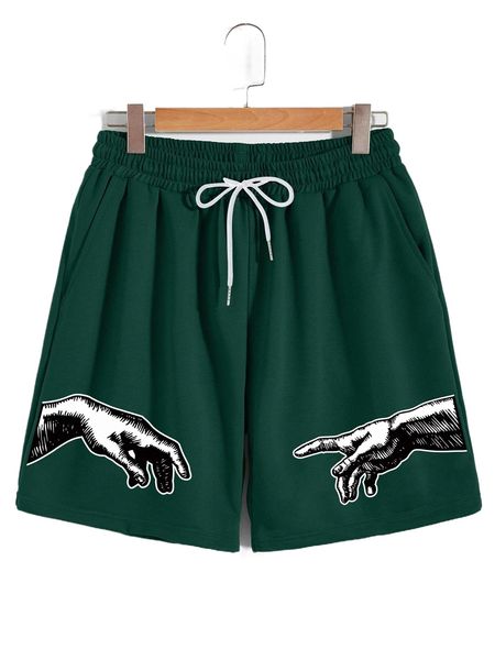 

romwe guys hand print drawstring shorts i1sg#, White;black