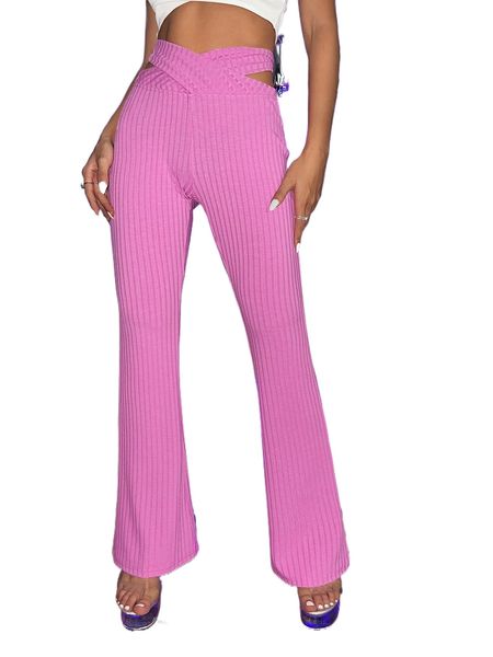 

cut out wrap cross flare leg pants s7tw#, Black;white
