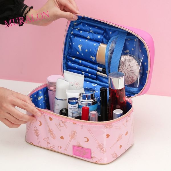 Damen Kosmetiktasche PU-Leder Tragbare Aufbewahrungstasche Organizer Makup Große Kapazität Handtasche Schmuckschatulle Neue One Bag 210305