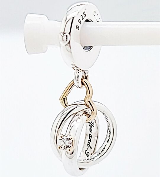 Двухцветные обручальные кольца Dangly Charm 925 серебряные Pandora Charms для браслетов DIY ювелирные изделия изготовления наборов Свободные бусины Серебро оптом 799319C01
