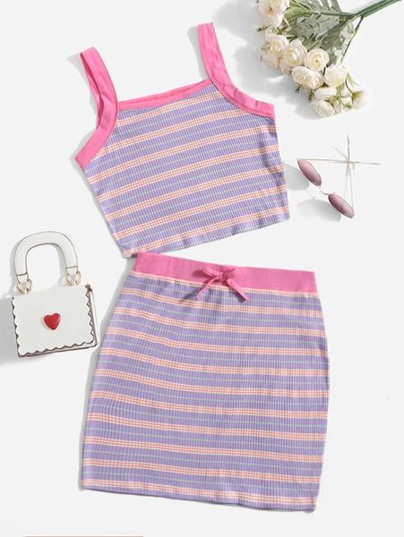 

teen girls striped cami and skirt set she, White
