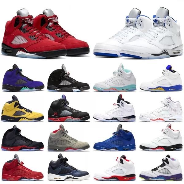 

men basketball shoes 5s sandals concord racer blue horizon fire red sail what the white cement, Black
