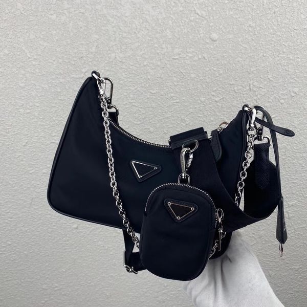 

nylon yarn iconic mini hobo bag detachable pouch attached to the shoulder strap women chain handle -print woven handbags