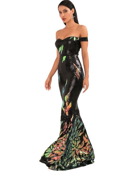 

love&lemonade off shoulder fishtail hem sequin dress g0pk#, Black;gray
