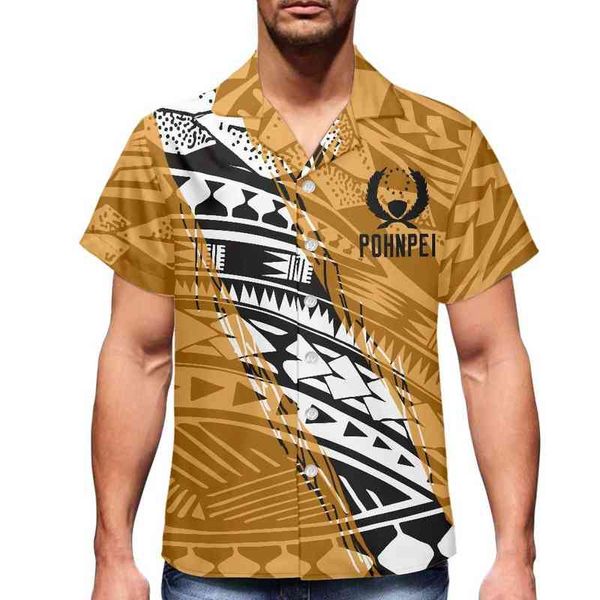 Hot Selling Polynesian Pohnpei Tribe Camisa Men verão Casual Casual Manga Prinha sob demanda Plus Size Hawaiian Shirts 2022 G220511