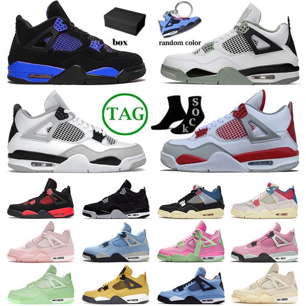 

with box jumpman 4 4s iv designer basketball shoes for mens womens j4 sail pink green sb bred military black cat blue thunder red sports sne