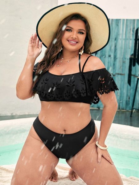 

plus solid off the shoulder bikini swimsuit s9ji#, White;black