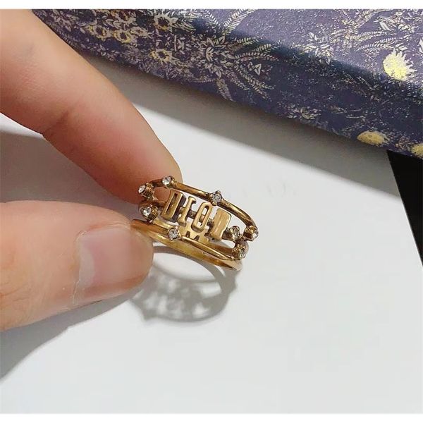 

little diamond letter three circle ring female old three-layer ring, Silver