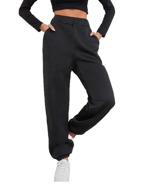 

solid pocket elastic waist sweatpants h33j#, Black;white