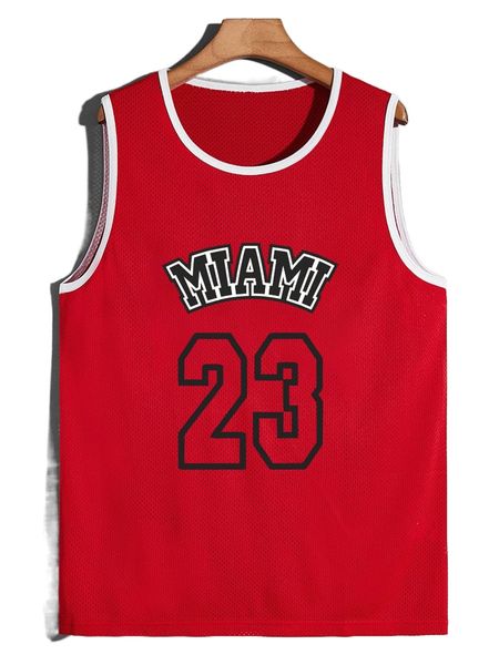 

men letter graphic contrast binding basketball jersey b0sr#, White;black