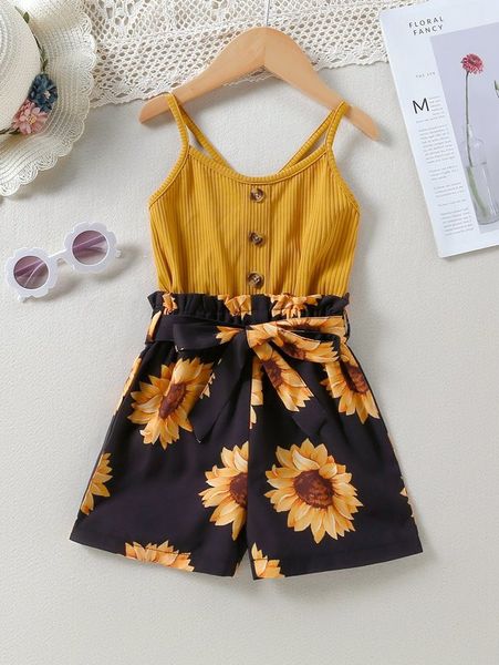 

toddler girls floral print belted 2 in 1 cami romper she, Blue