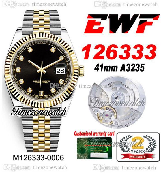 

ewf 41mm 126333 a3235 automatic mens watch two tone yellow gold black diamonds dial jubileesteel bracelet super edition same series warranty, Slivery;brown